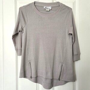 Victoria Khaki Side Zip 3/4 Sleeve Cotton Sport Sweater